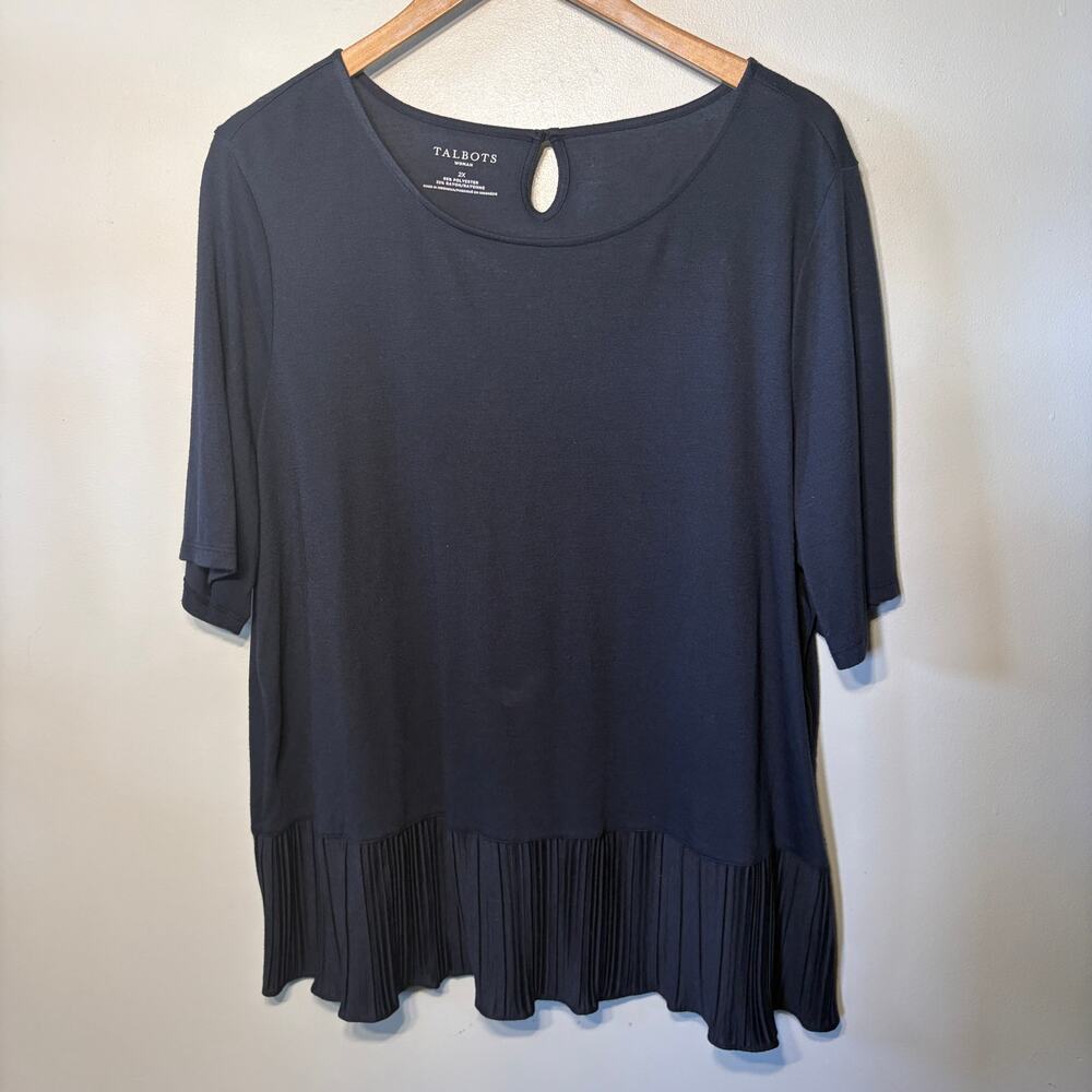 Talbots Woman Navy Knit Top Peplum Pleated Hem Scoop Neck Casual Office 2X